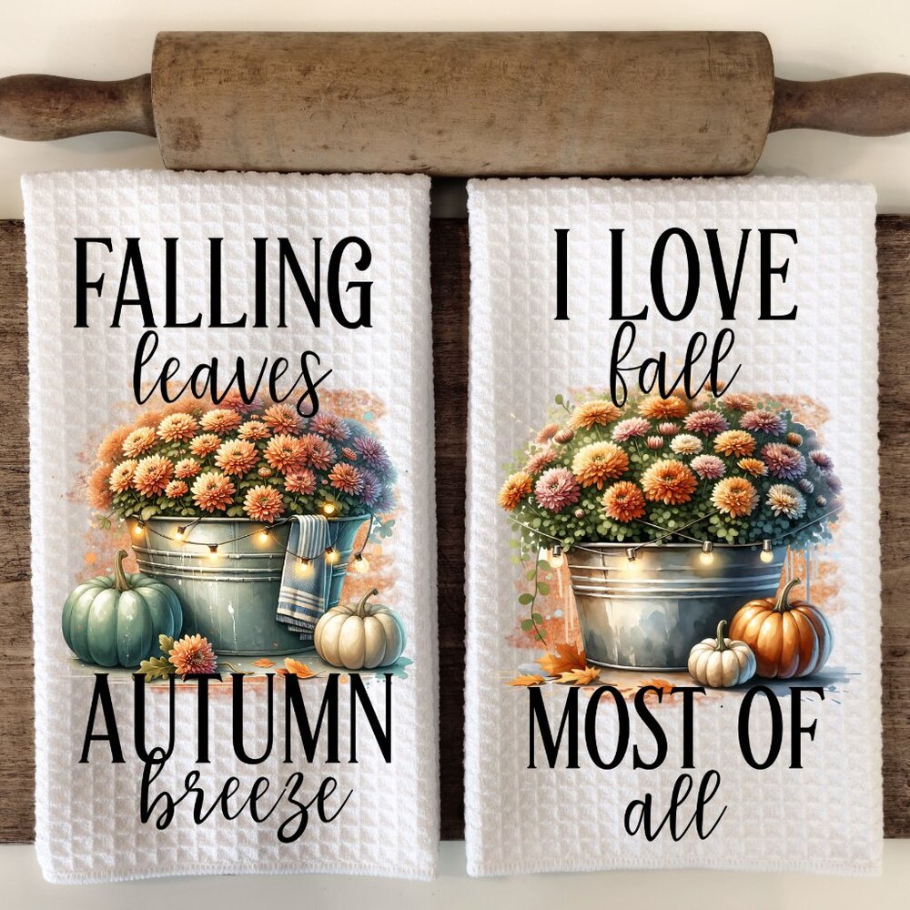 Fall Leaves Kitchen Towel Set, Autumn Breeze Floral Dish Towels, Autumn Towel